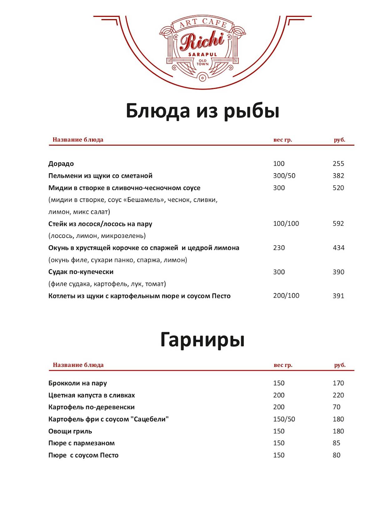 Richi меню