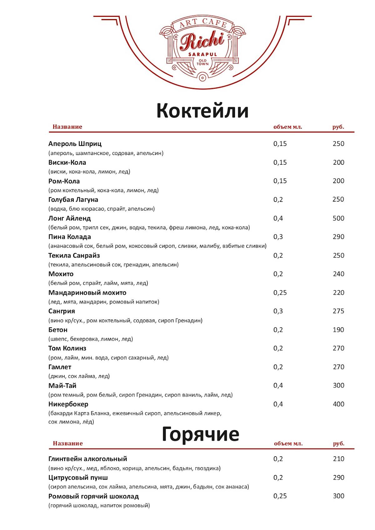 Richi меню