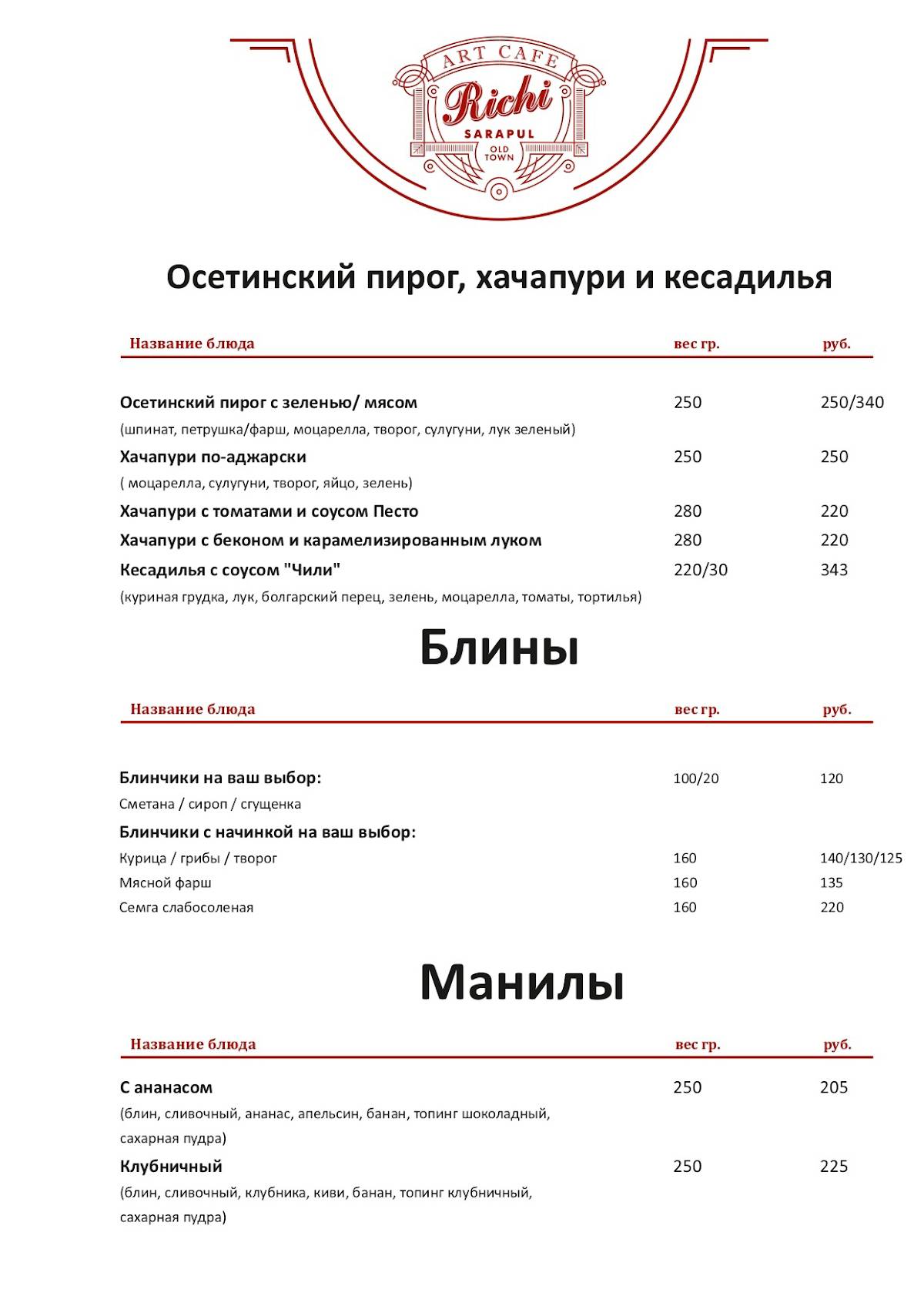 Richi меню