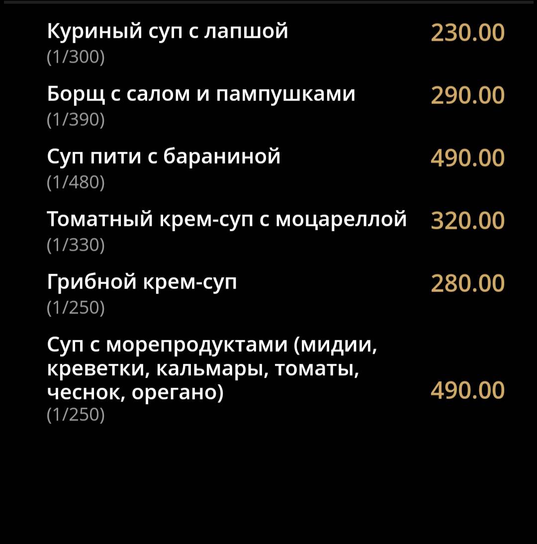 Ричмонд меню