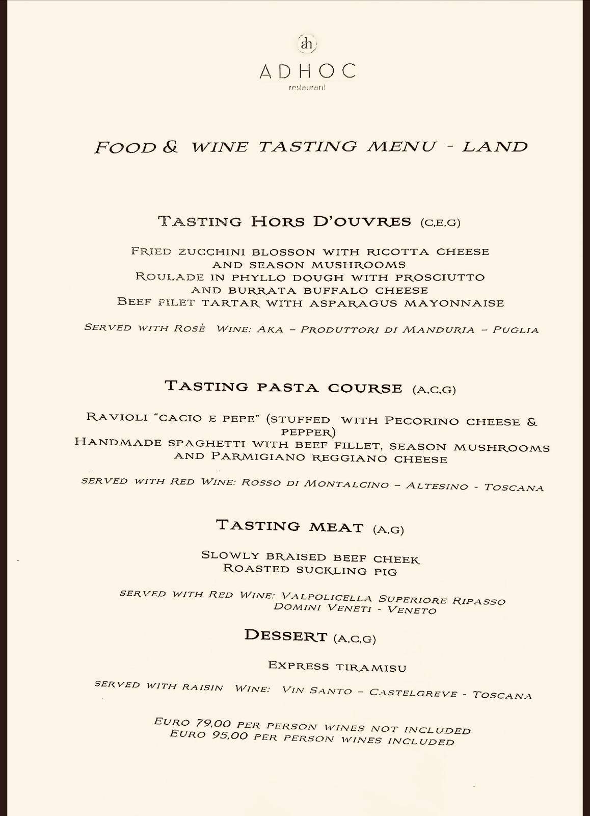 Ristorante Ad Hoc меню
