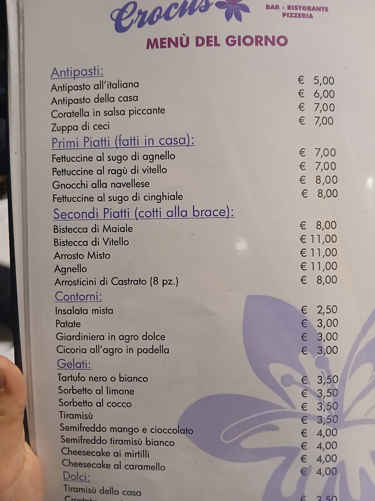 Ristorante Bar Crocus меню