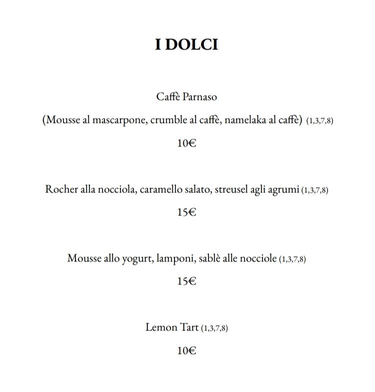 Ristorante Caffè Parnaso меню