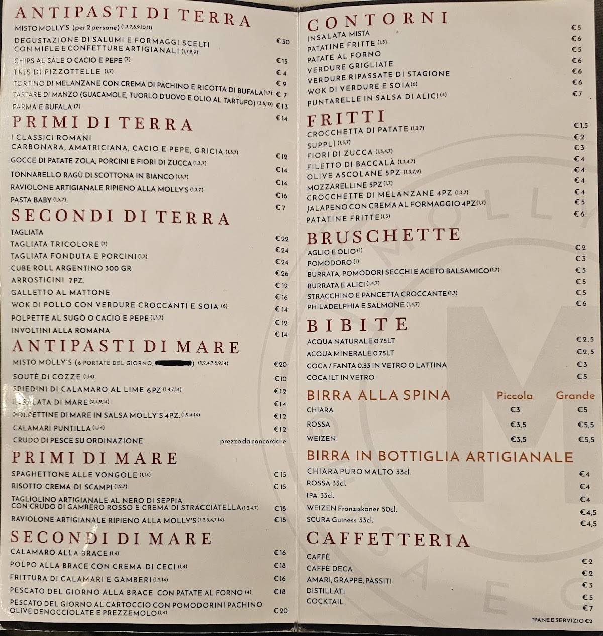 Ristorante Molly's меню