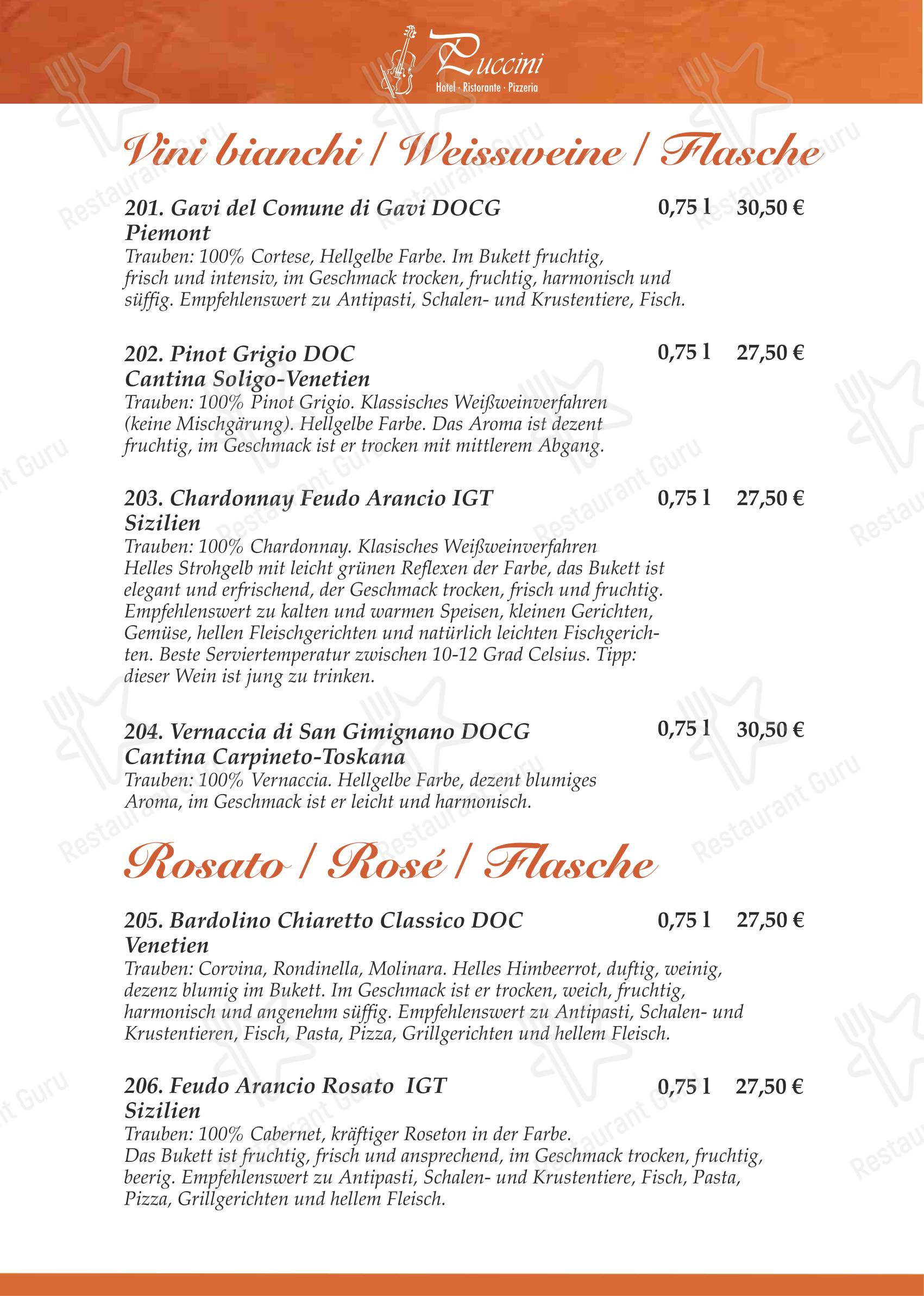 Меню ресторана Ristorante & Hotel Puccini Rastatt
