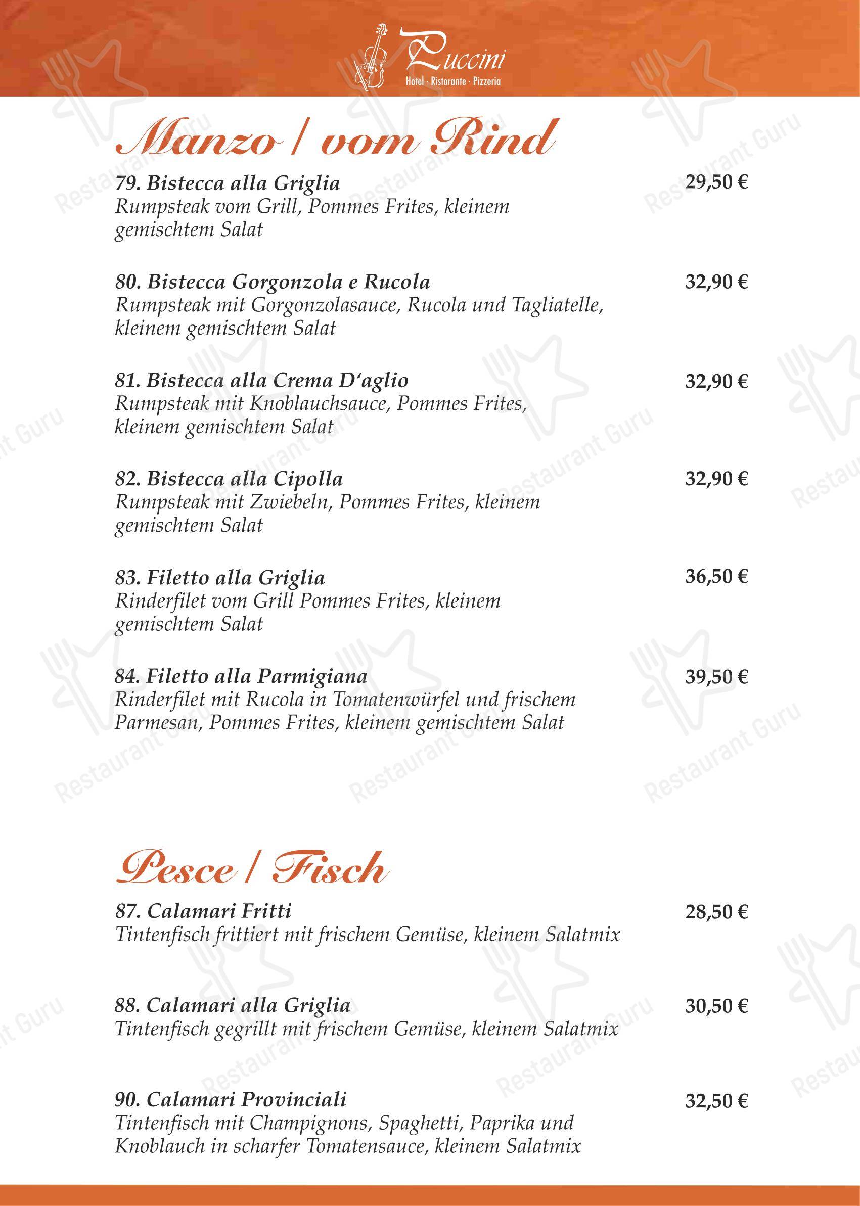 Меню ресторана Ristorante & Hotel Puccini Rastatt - Меню