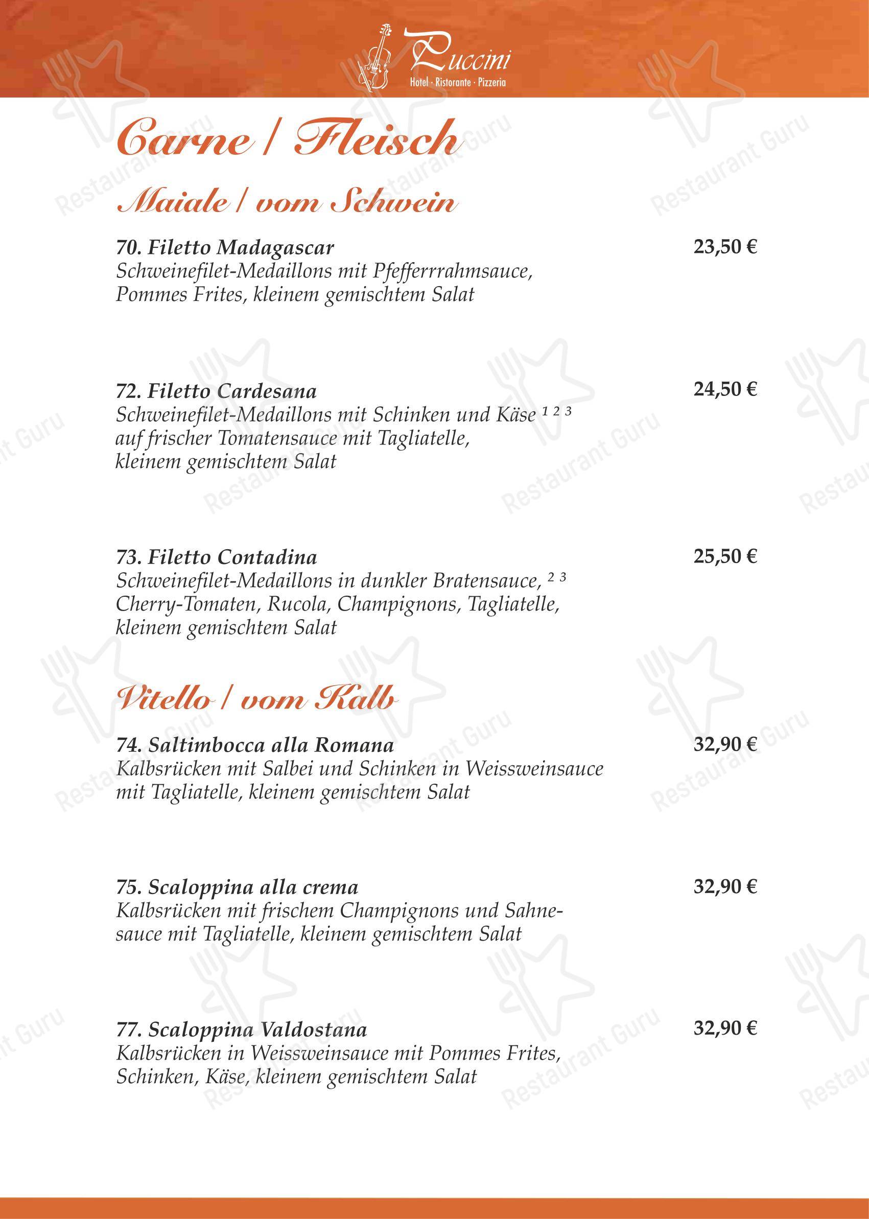 Меню ресторана Ristorante & Hotel Puccini Rastatt - Меню