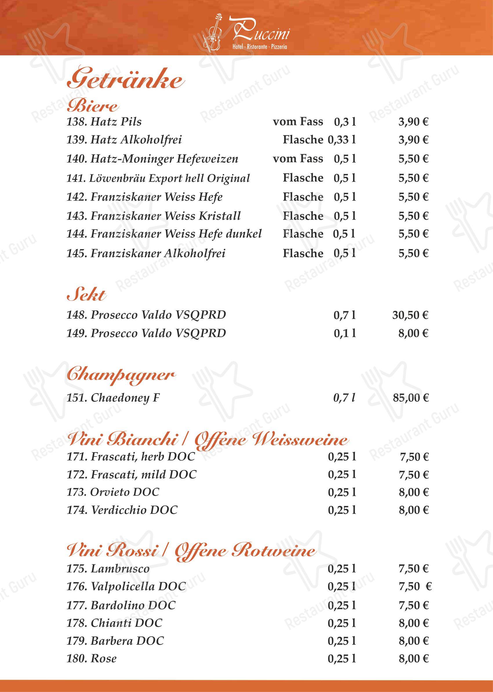 Меню ресторана Ristorante & Hotel Puccini Rastatt - Меню