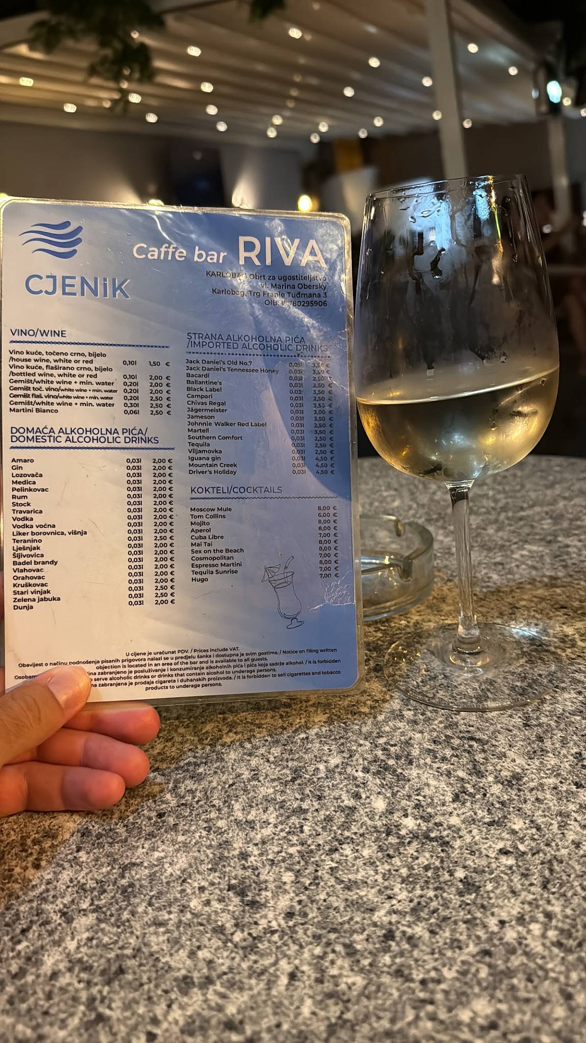 Riva Caffe bar меню
