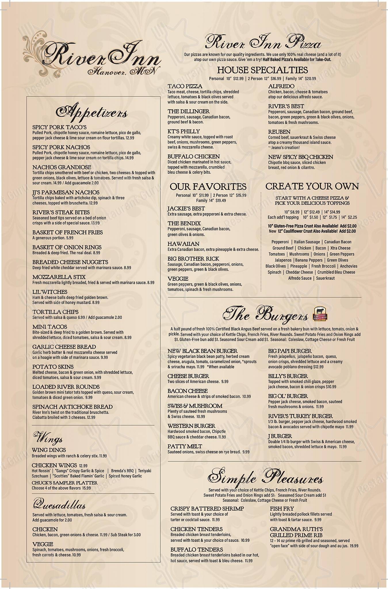 Меню паба и бара River Inn Bar & Grill - Крафт меню
