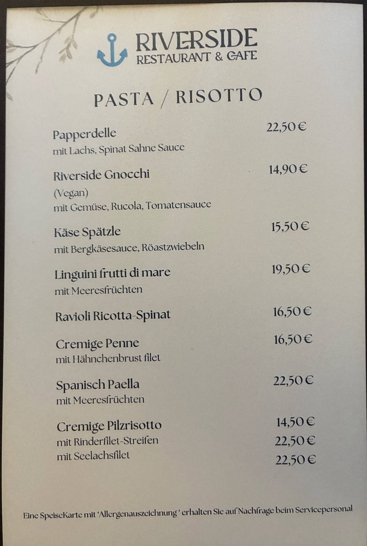 Riverside Restaurant & Cafe меню