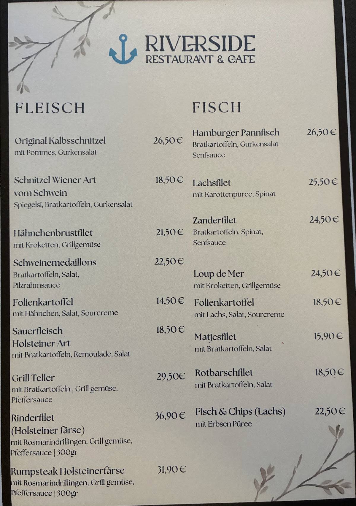 Riverside Restaurant & Cafe меню