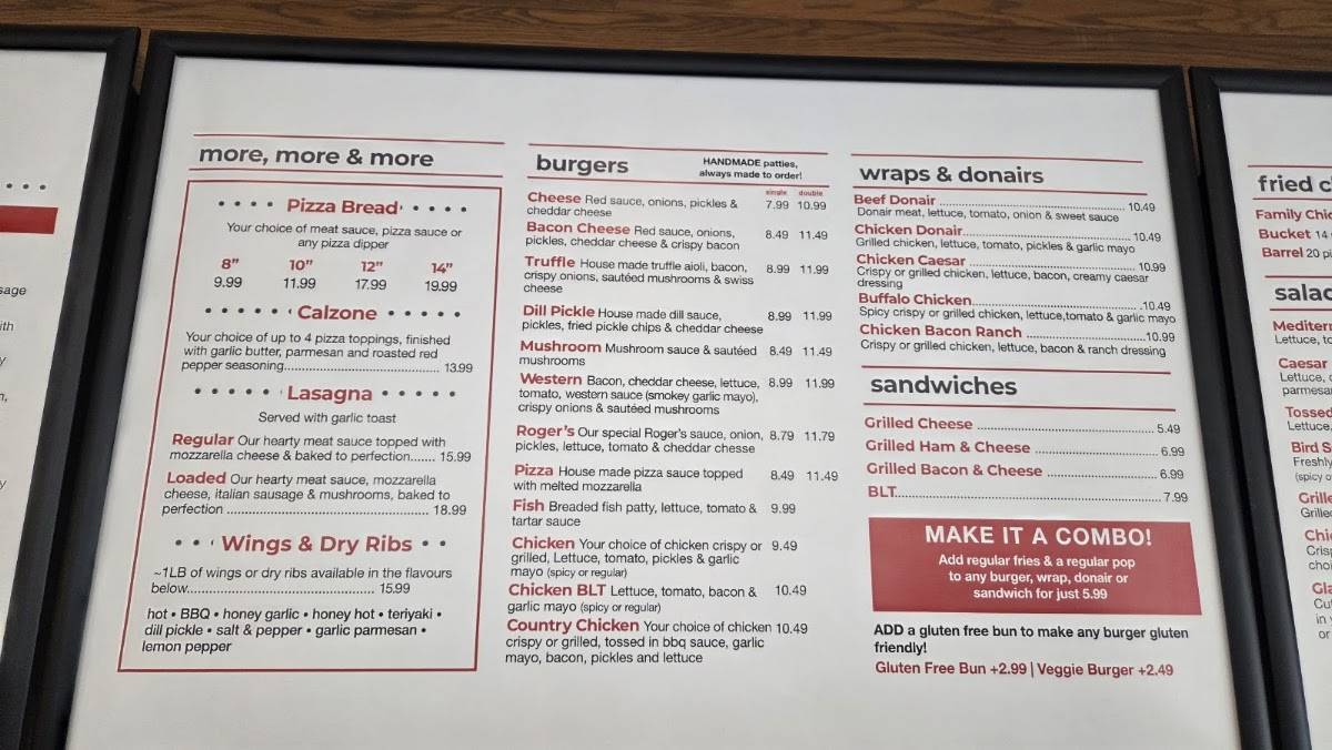 Roger's Drive-In Restaurant меню
