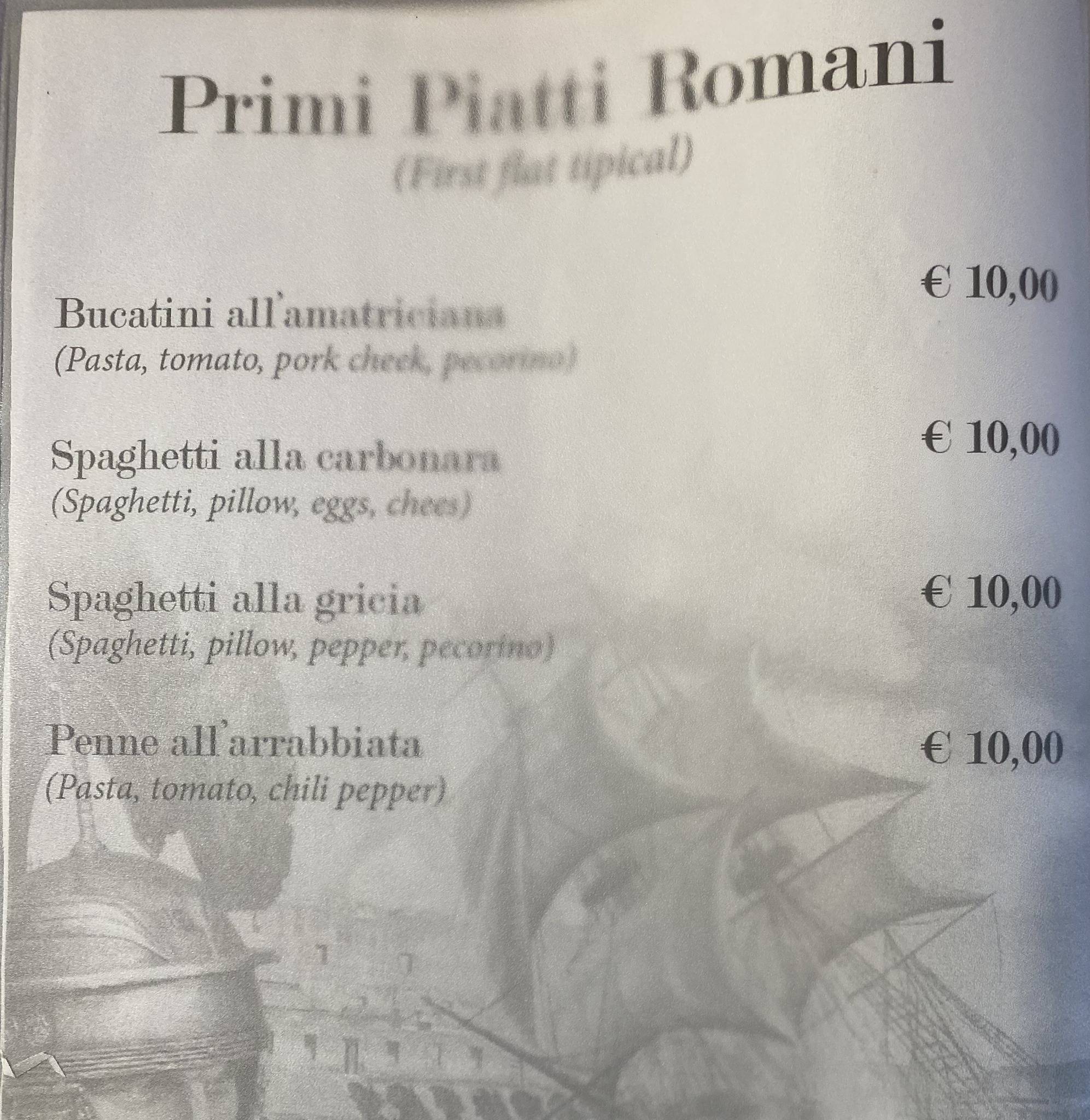 Angolo de' Trastevere меню