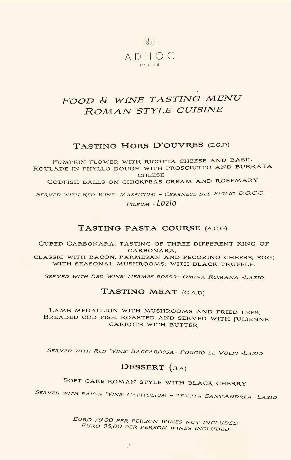 Ristorante Ad Hoc меню