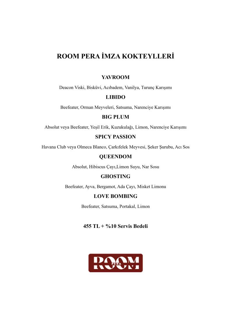 Room Pera меню