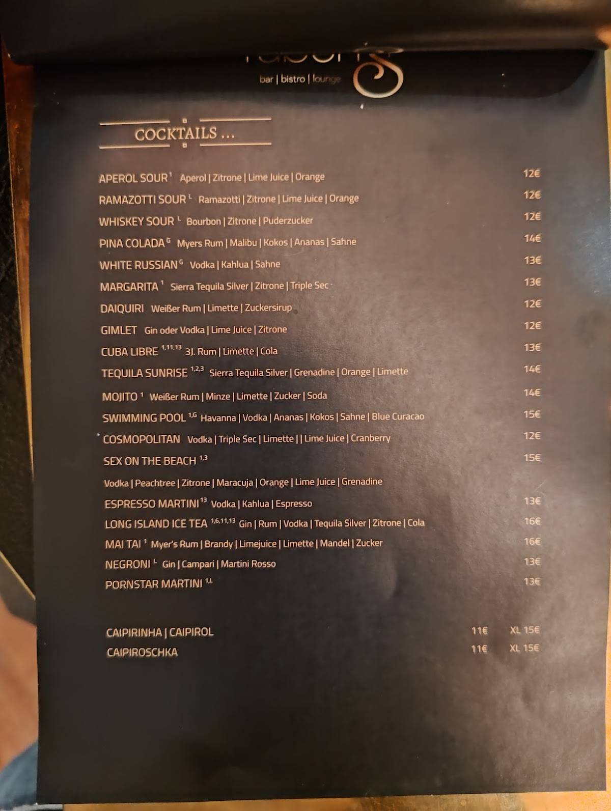Ruben’s Bar Bistro Lounge меню