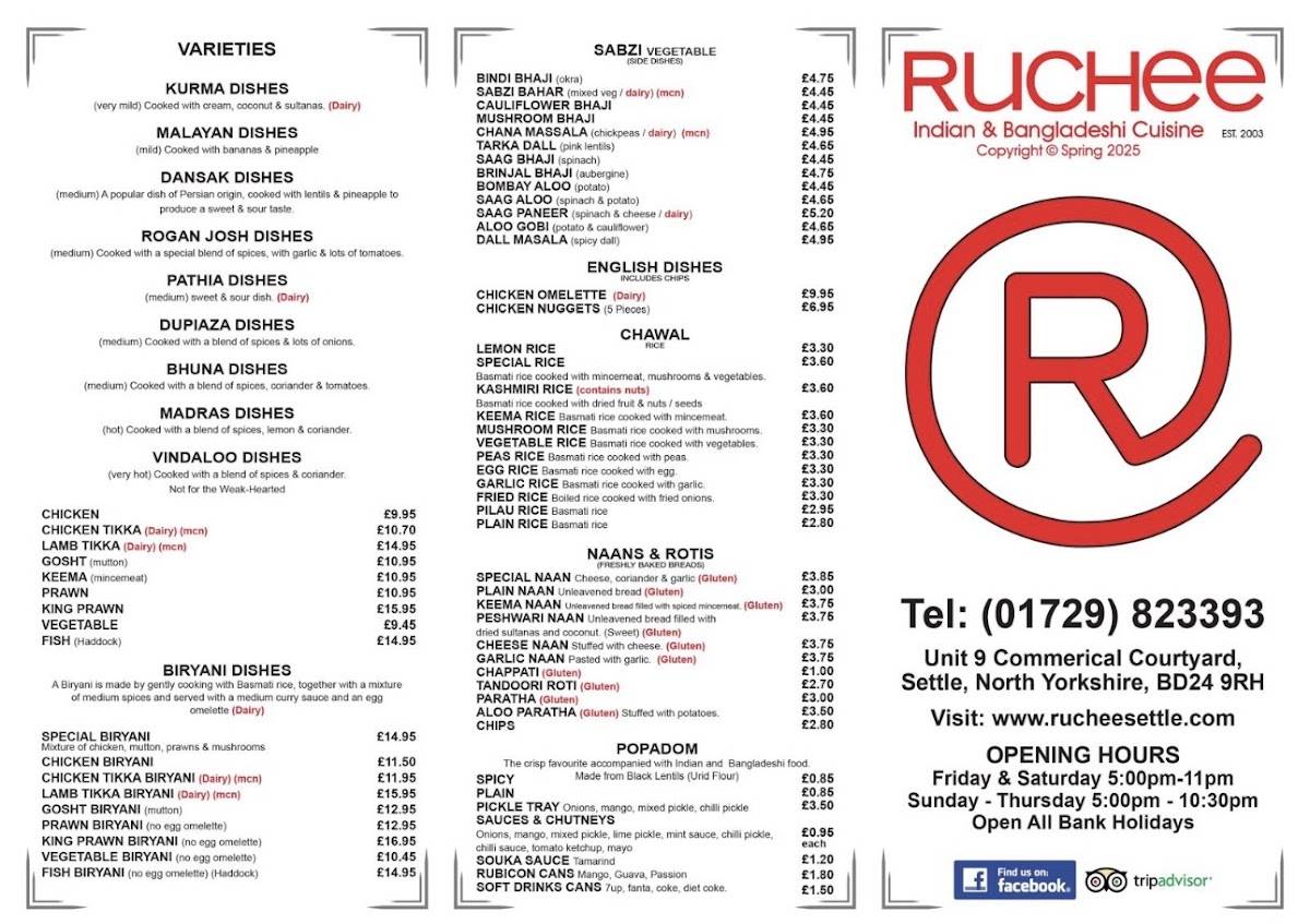 Ruchee Restaurant settle меню
