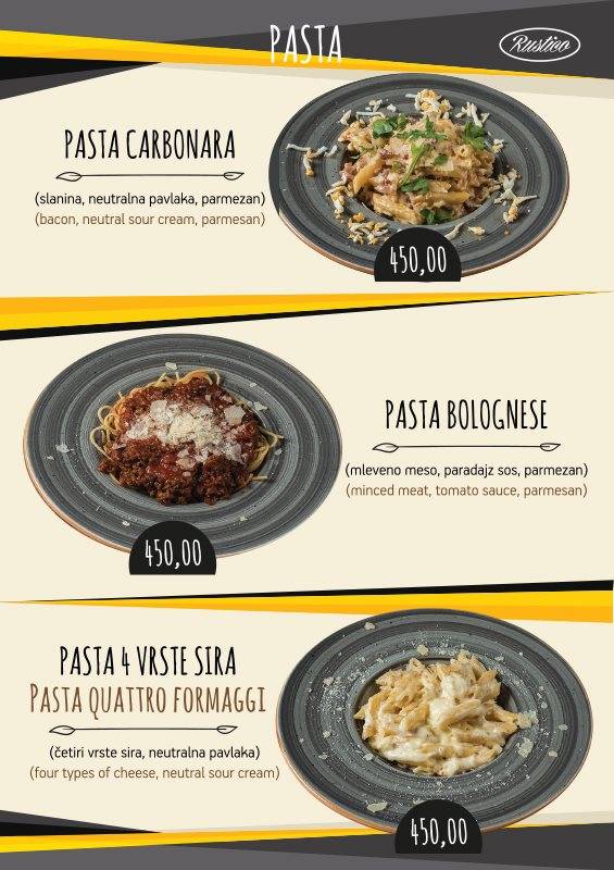 Rustico - restoran pizzeria меню