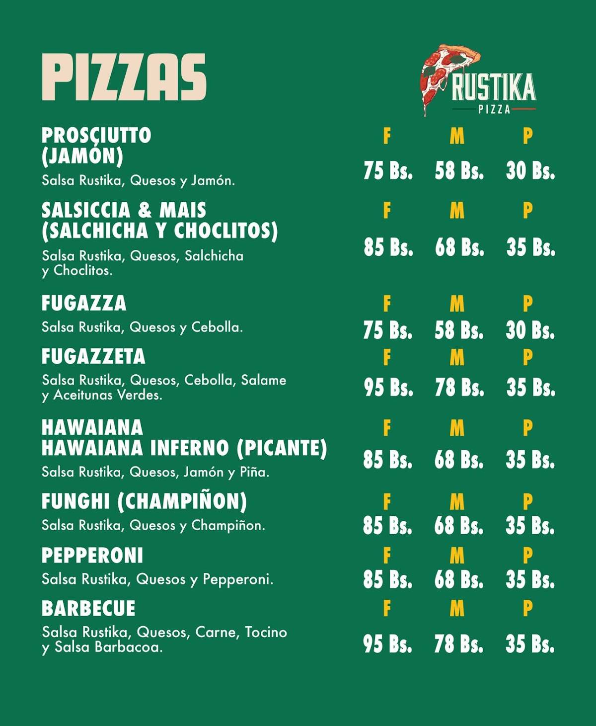 Rustika Pizza меню