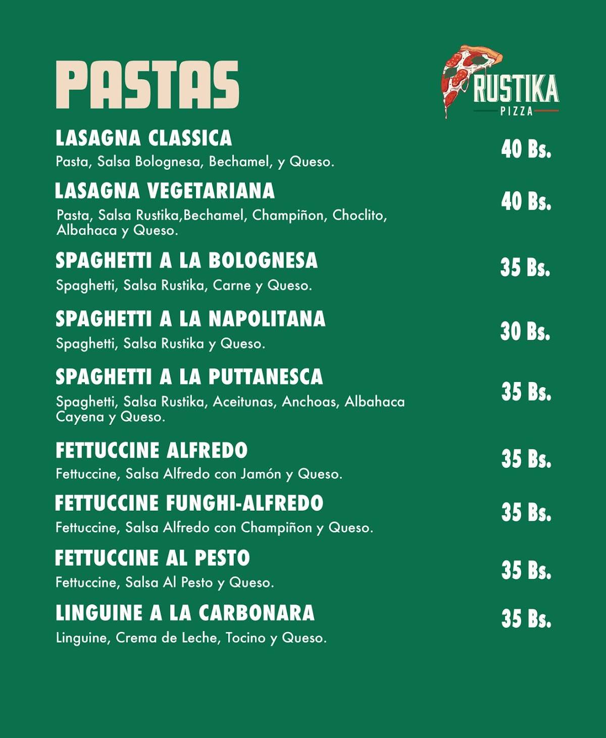 Rustika Pizza меню