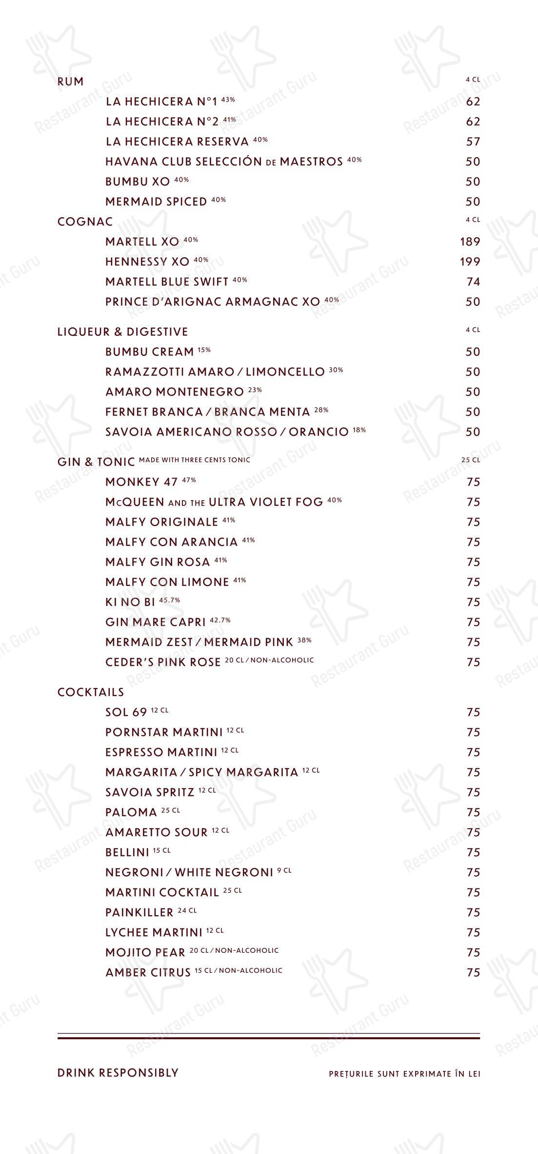 Меню ресторана SOL Restaurant - 菜单