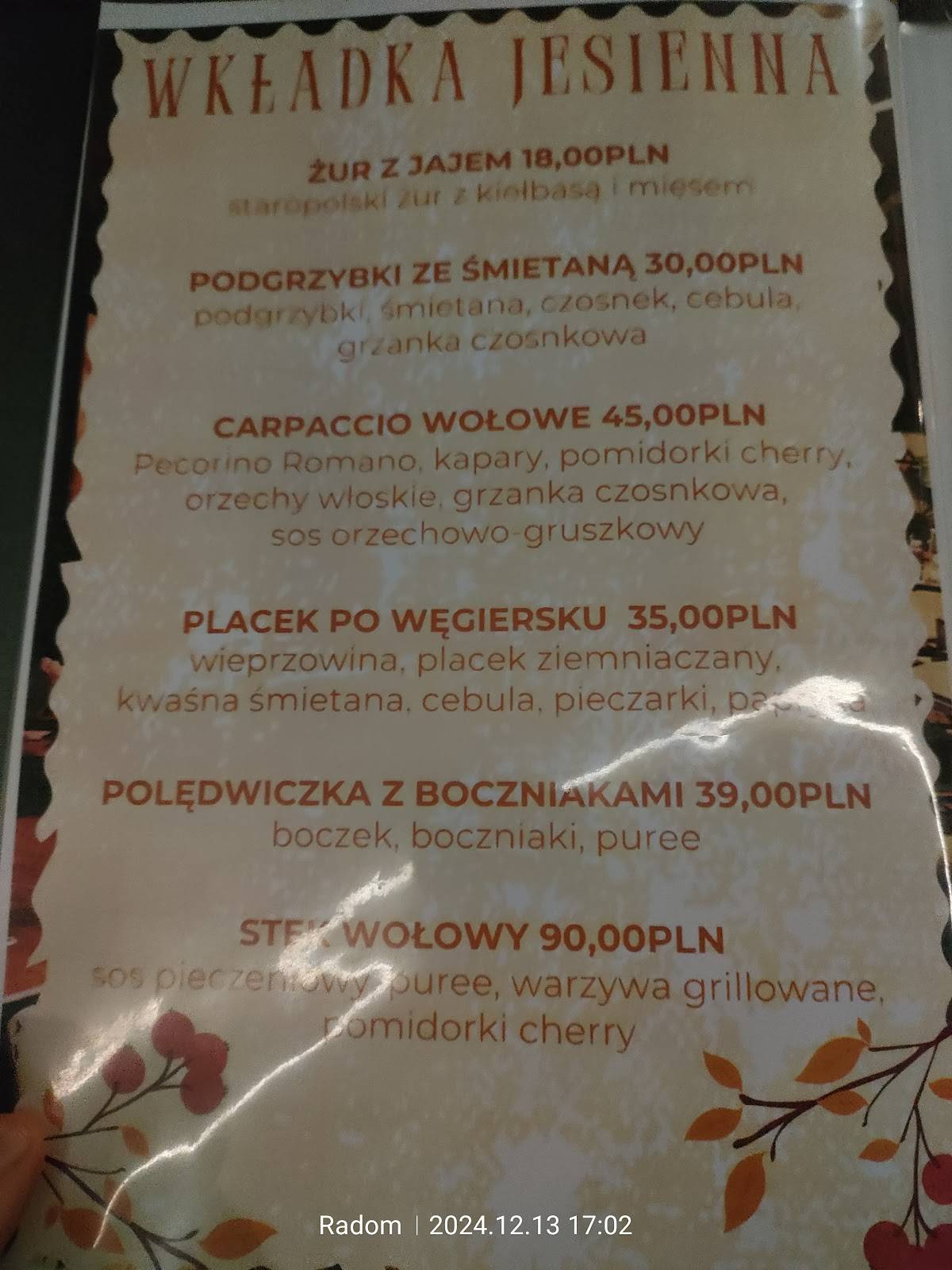 SPLIT Radom меню