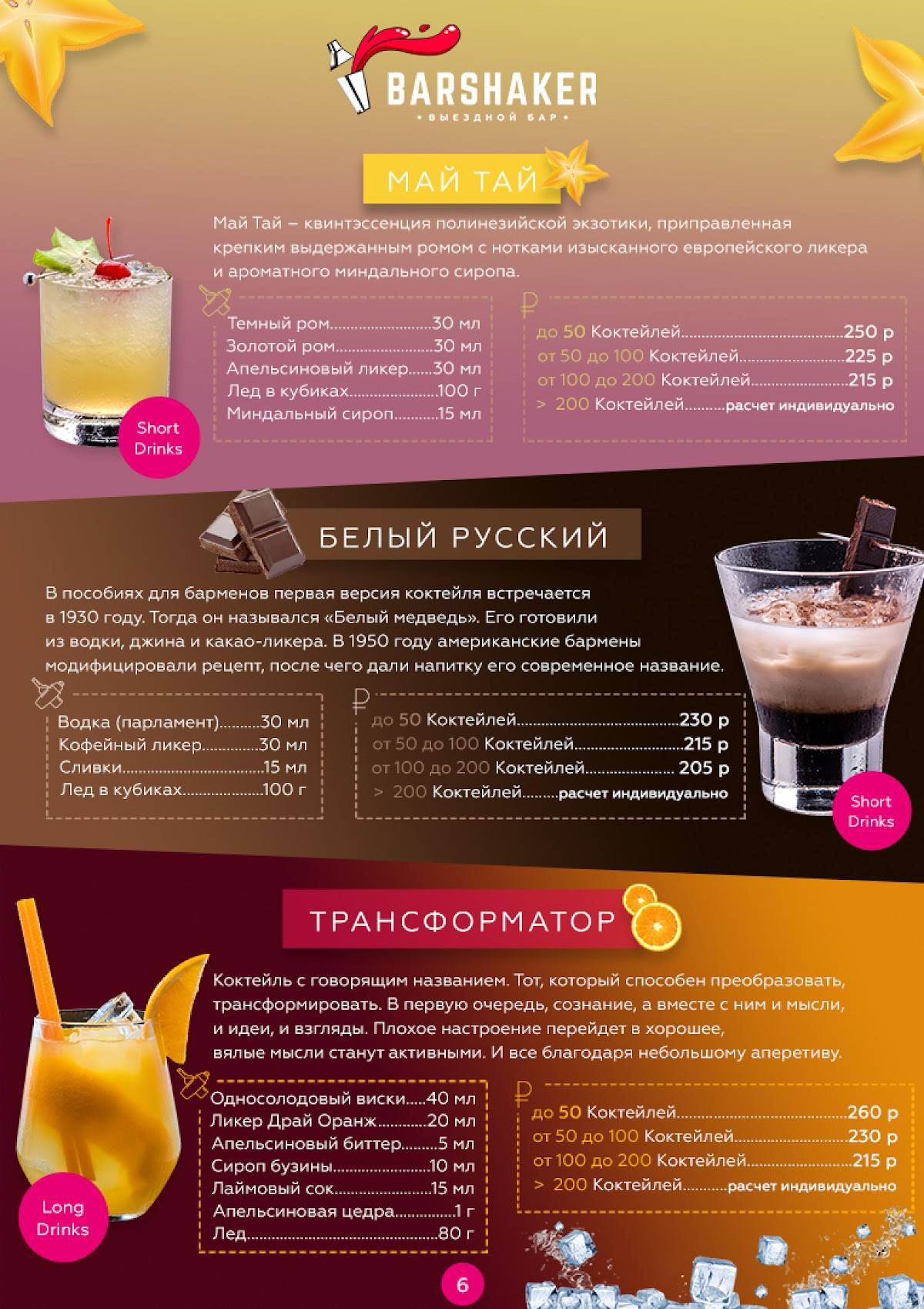 Баршейкер меню