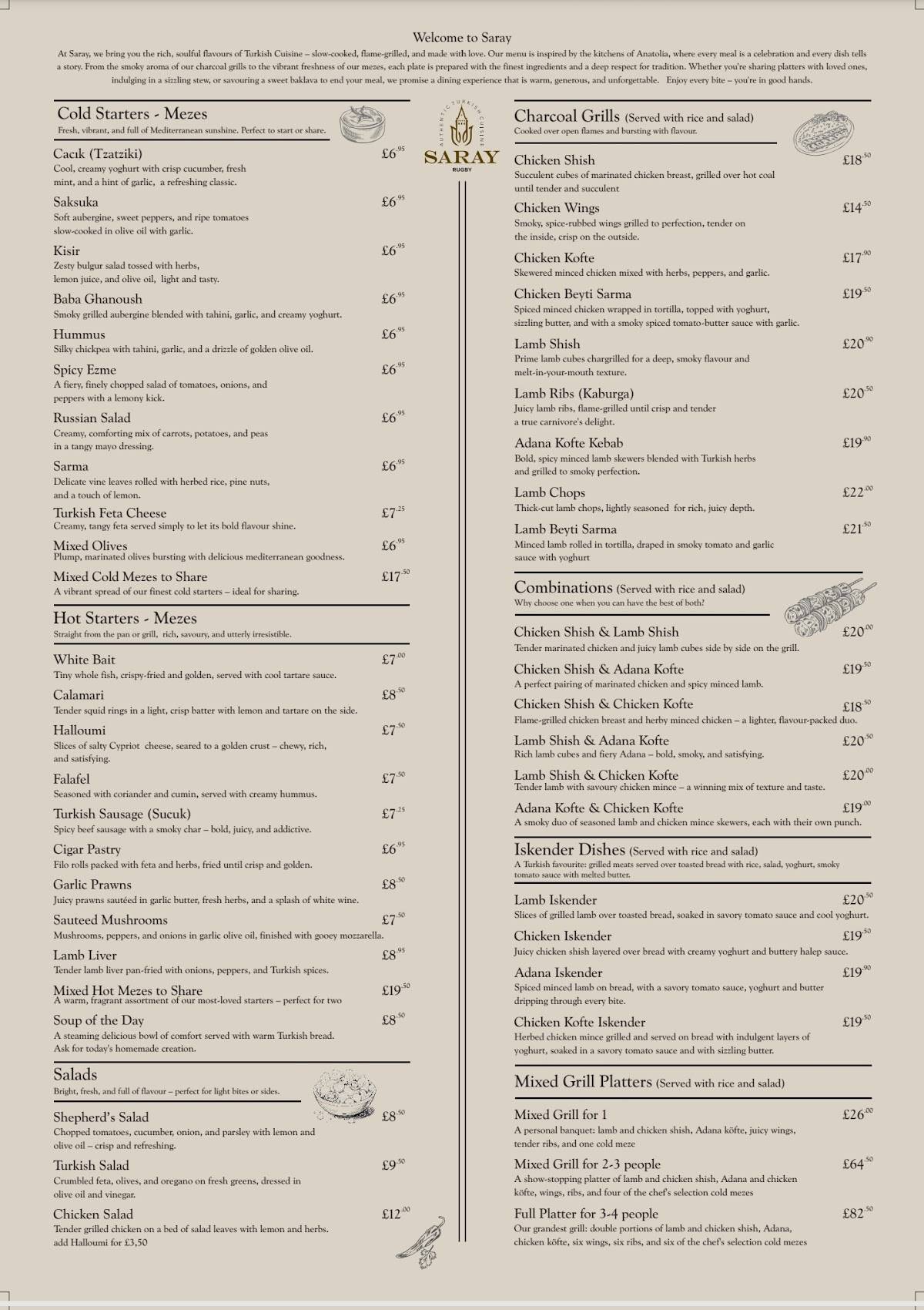 Saray Turkish Restaurant меню