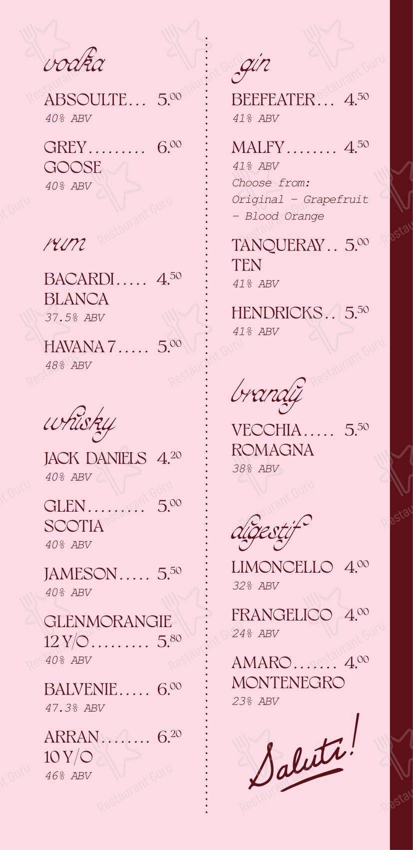 Scarpetta Edinburgh в Эдинбурге - Основное меню