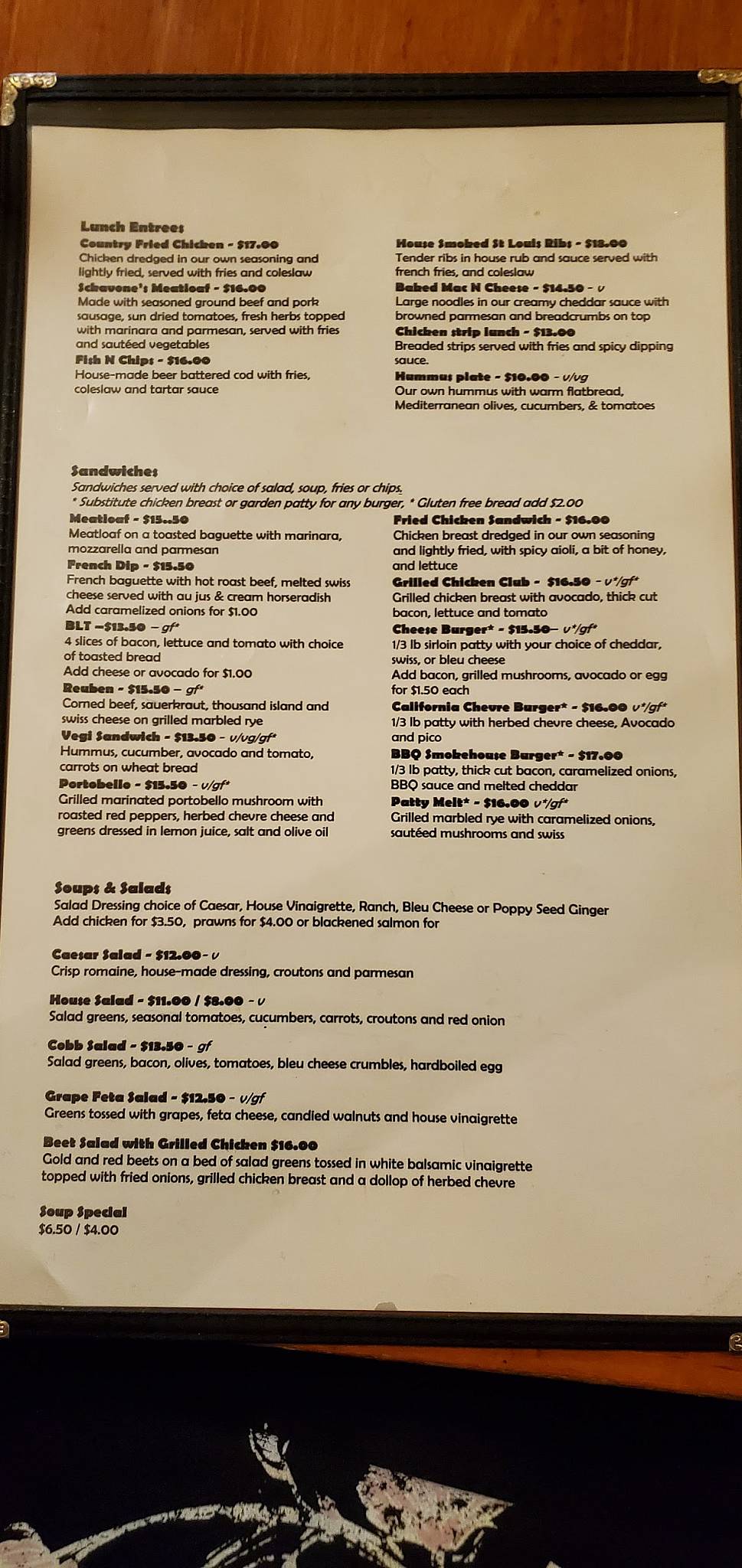 Sckavone's Restaurant меню
