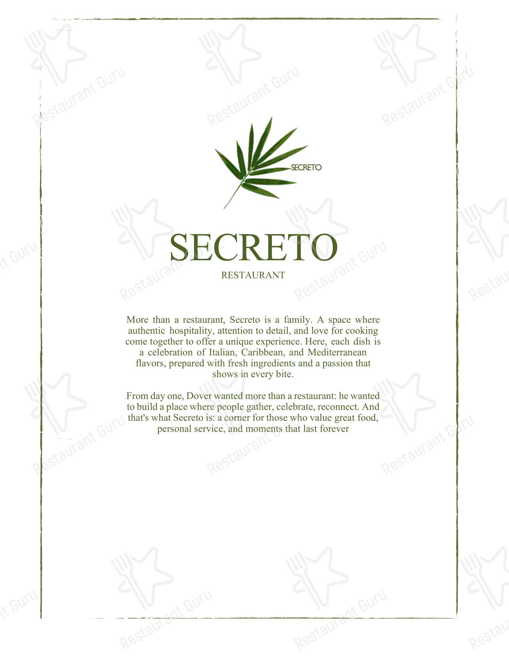 Меню ресторана Secreto в Майами