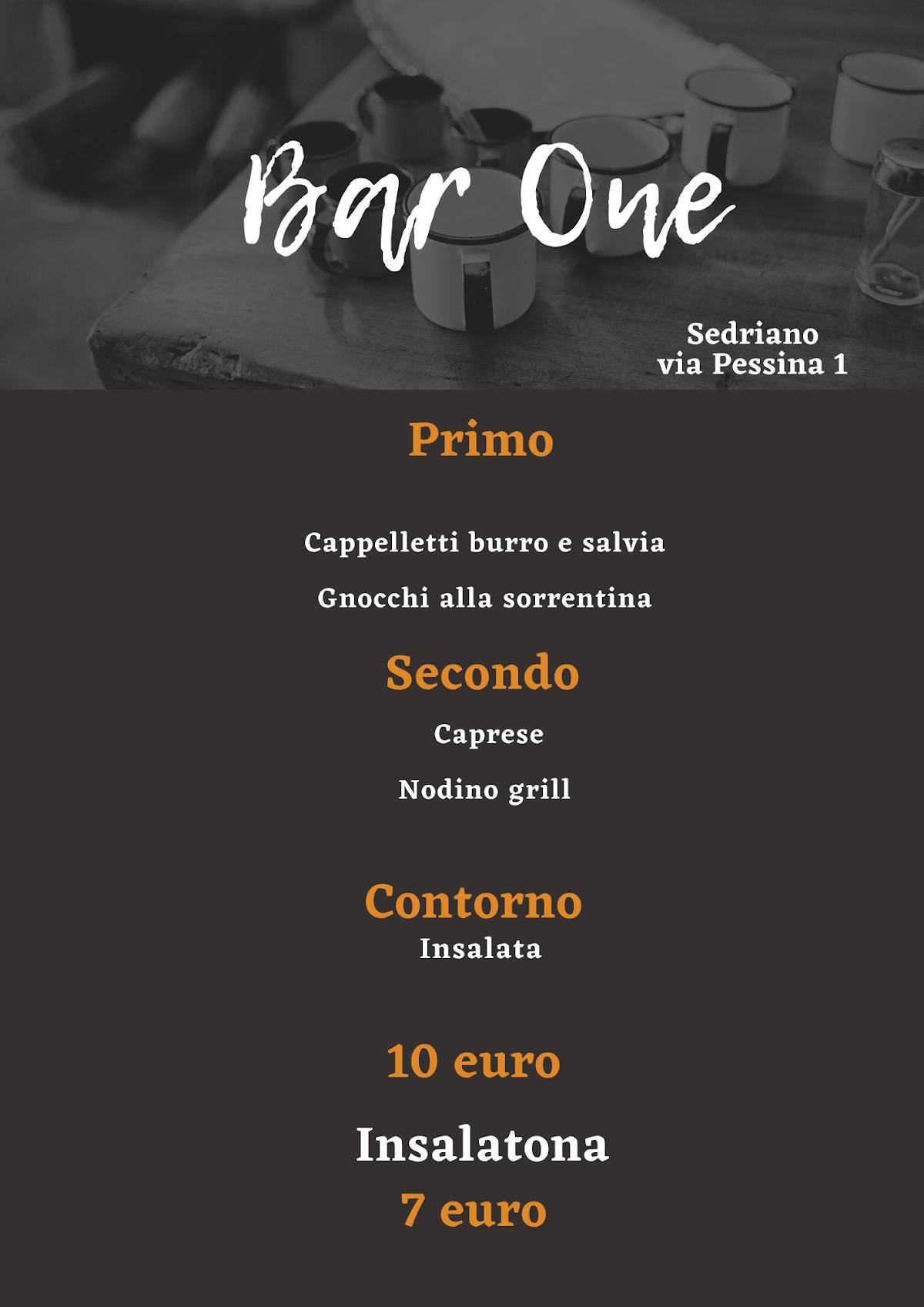 Bar One меню