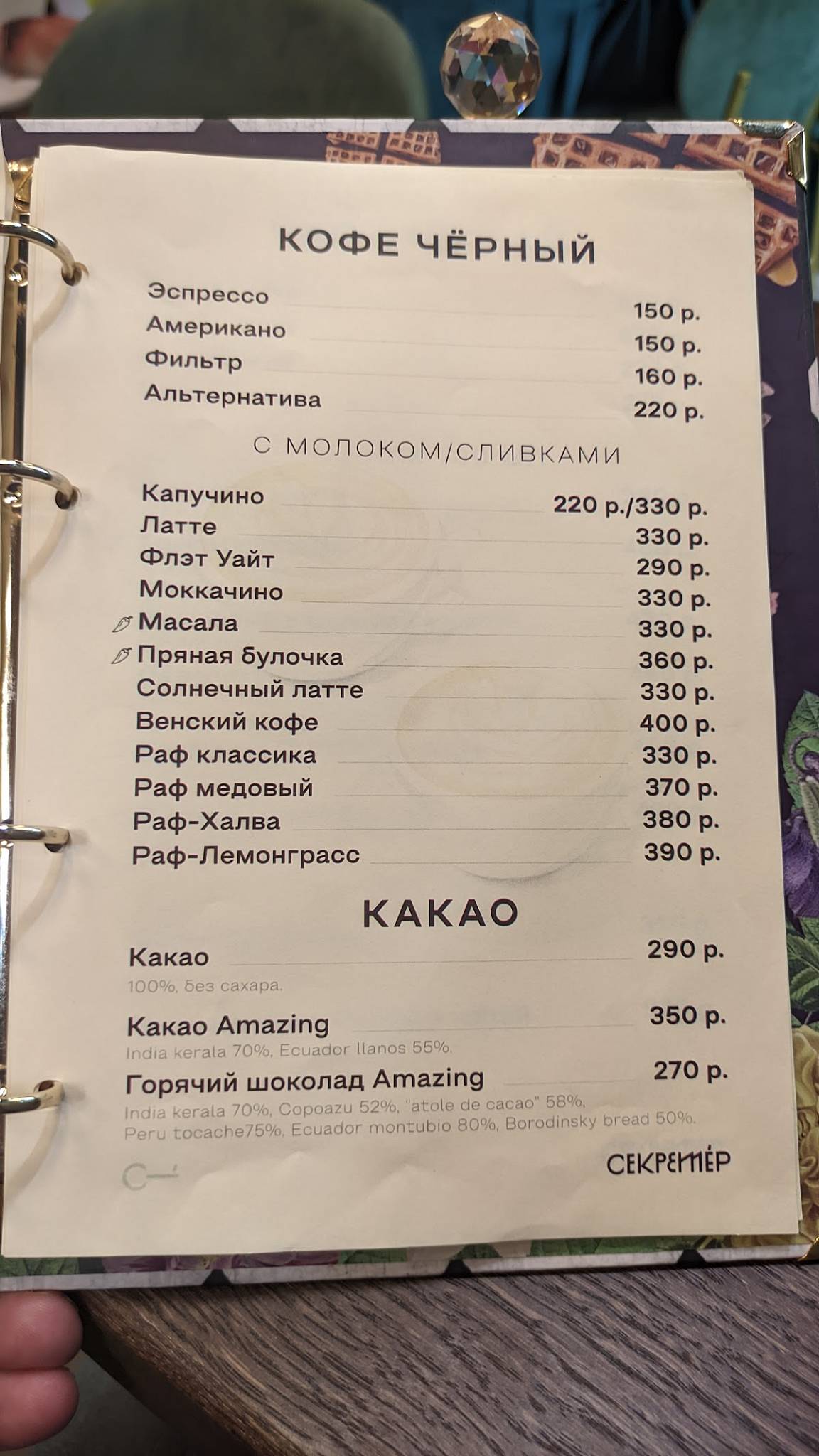 Секретер меню