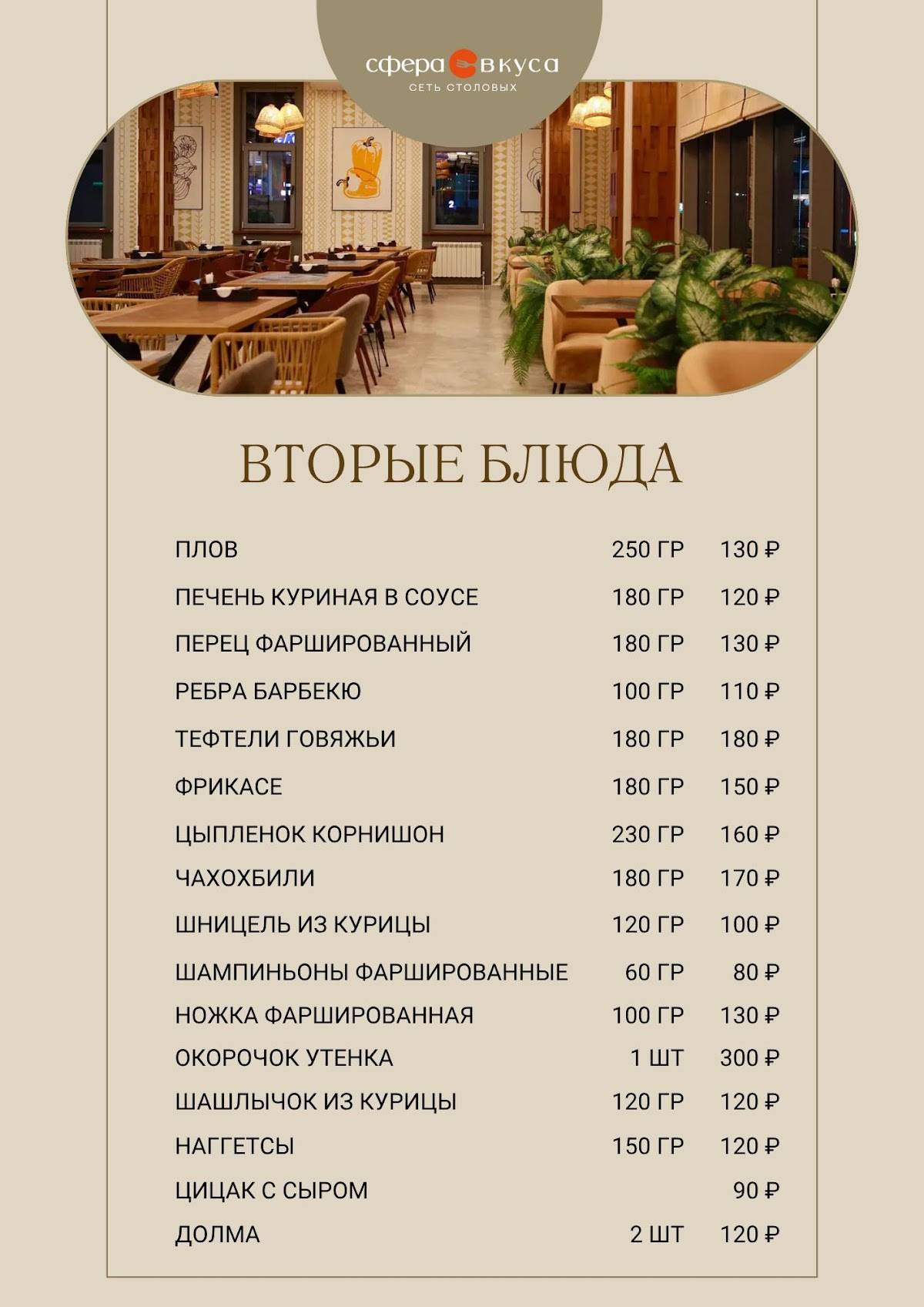 Сфера Вкуса меню
