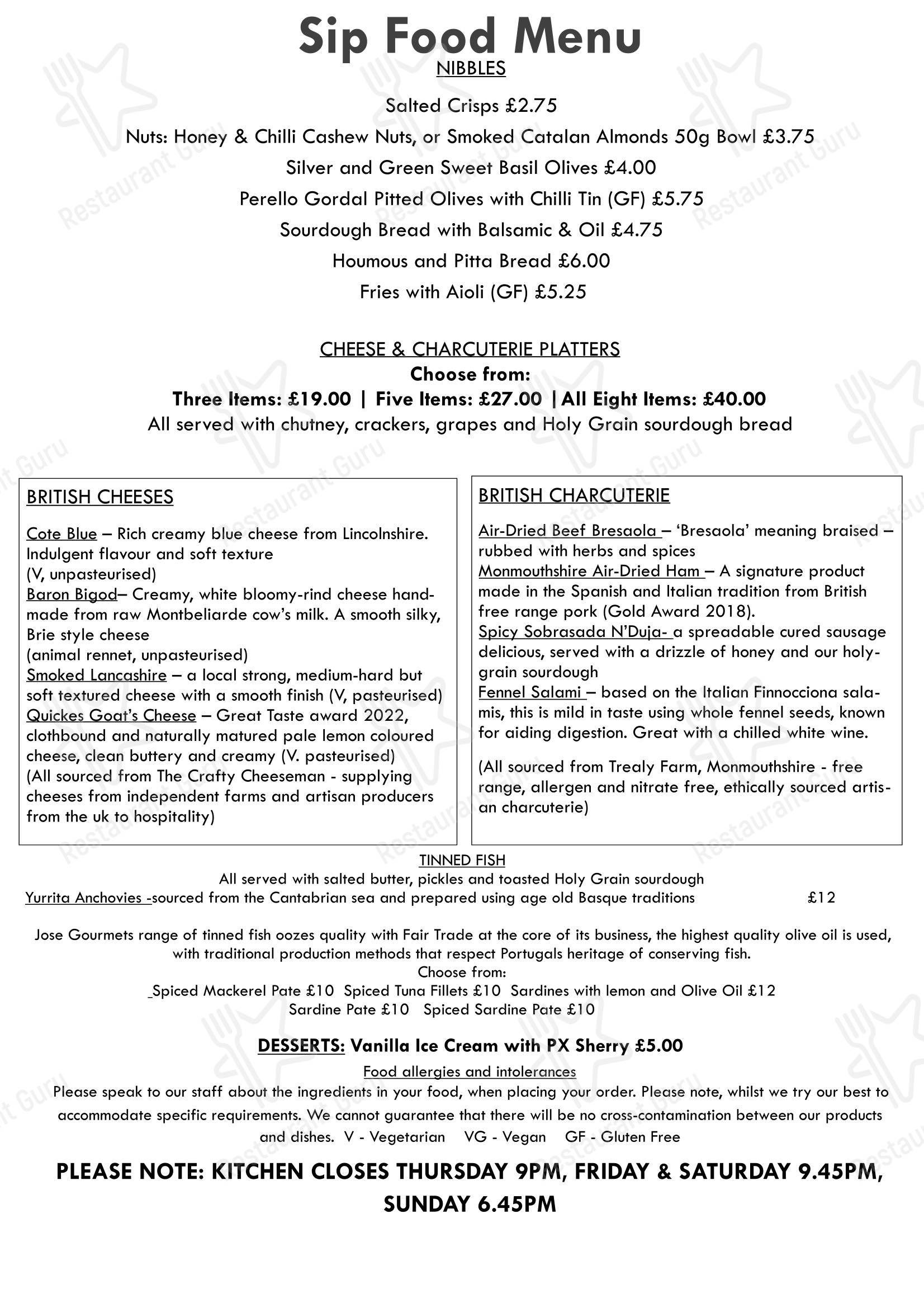 Takeaway Menu паба и бара Sip West Didsbury