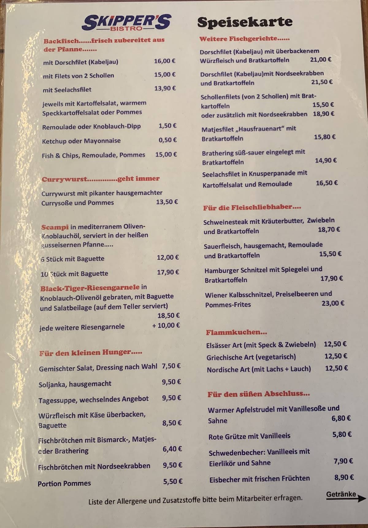 Skipper's Bistro меню