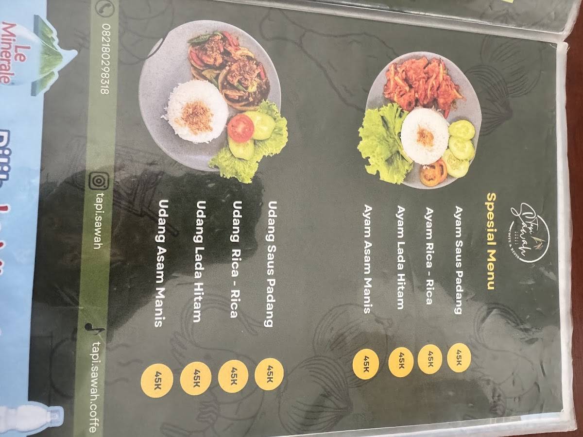 TAPI SAWAH CAFFE N RESTO меню