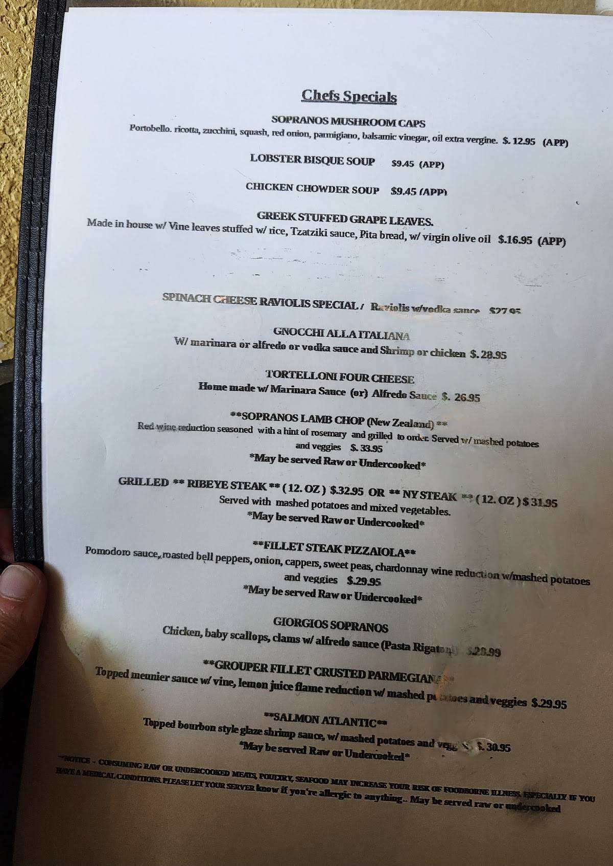 Sopranos Grill меню
