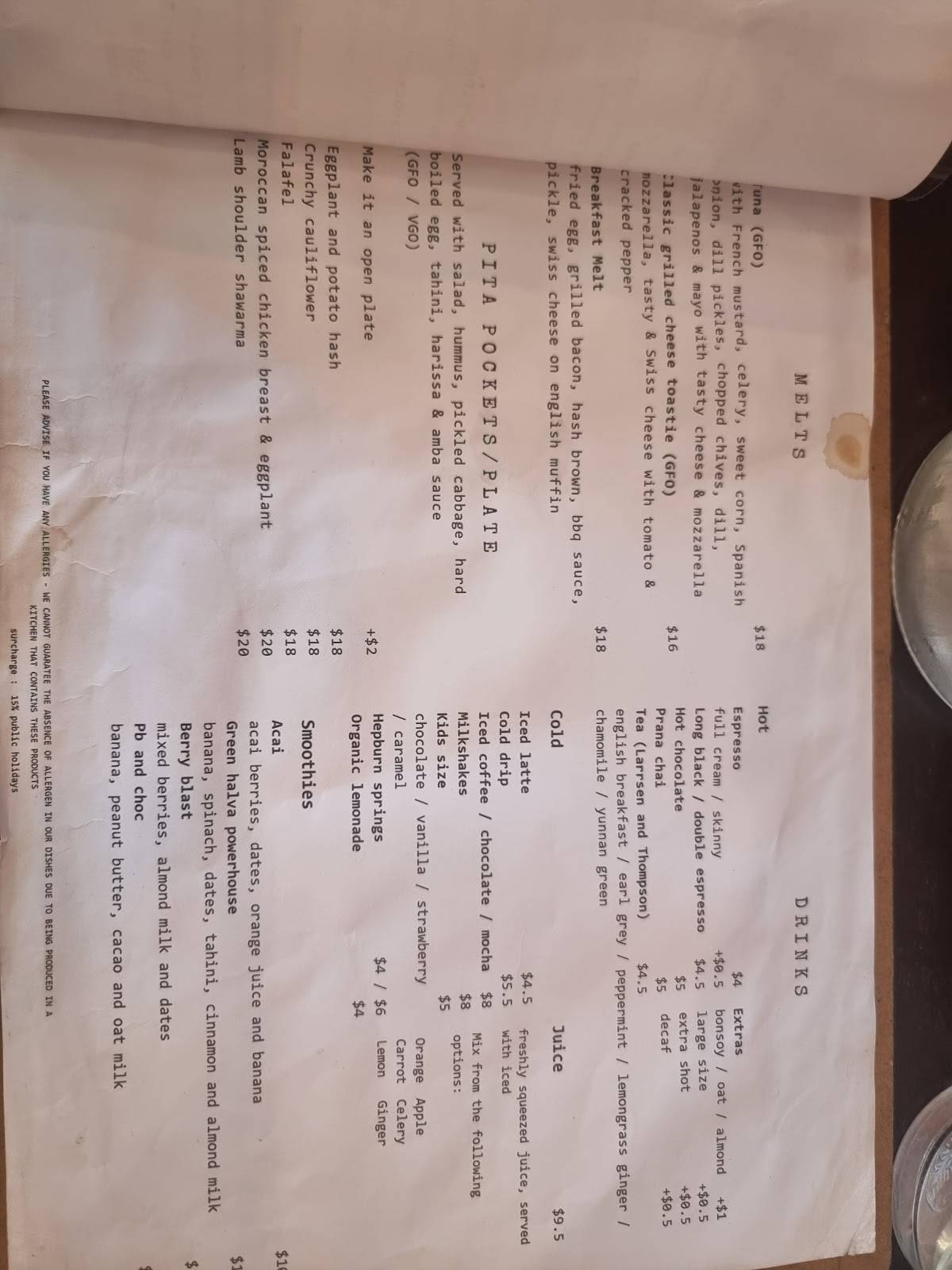 Spout Cafe меню