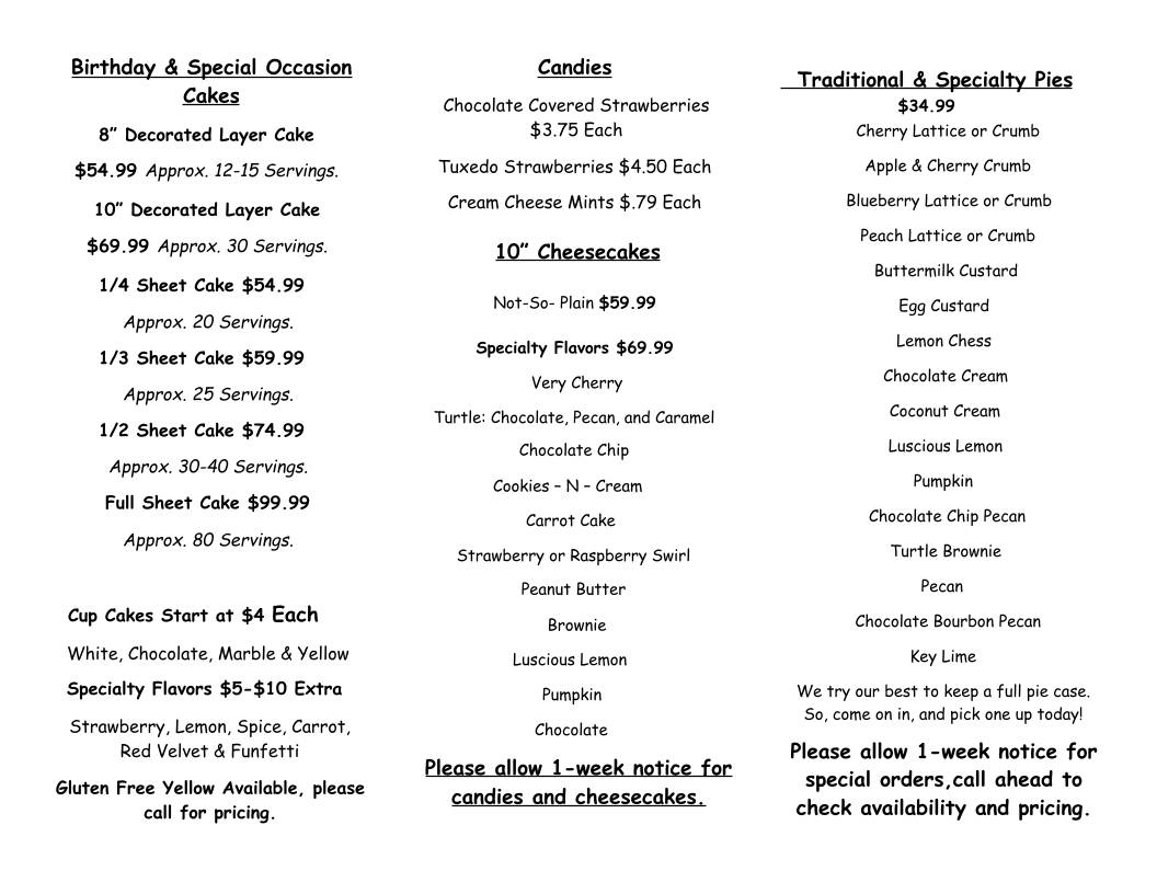 BETH'S BAKE SHOPPE & TEA ROOM (Serves Lunch 11-2) меню