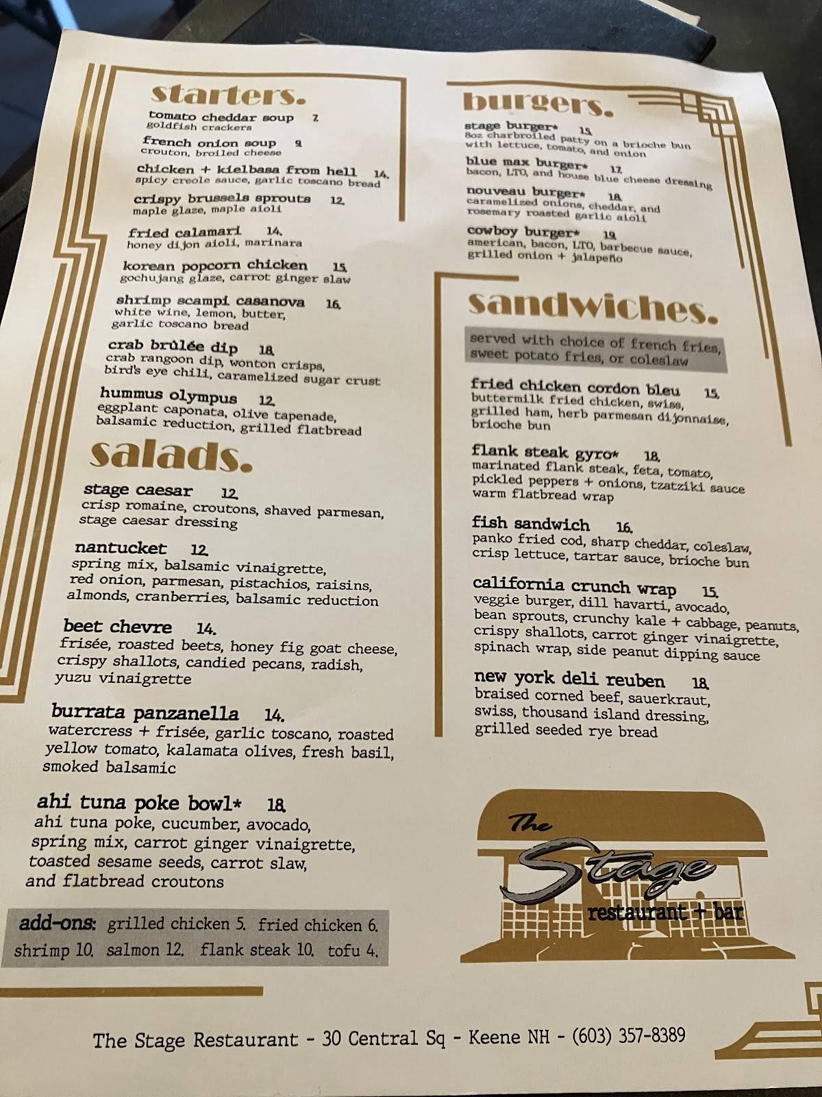 Stage Restaurant меню