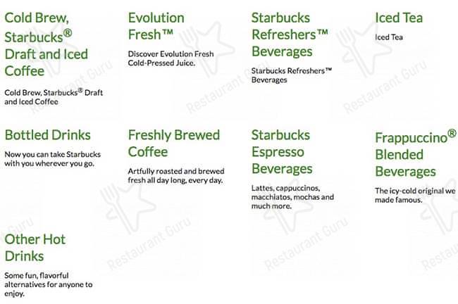 Starbucks меню
