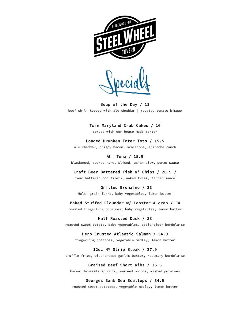 Steel Wheel Tavern меню