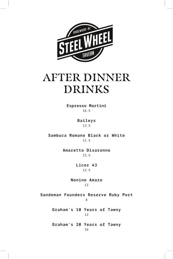 Steel Wheel Tavern меню