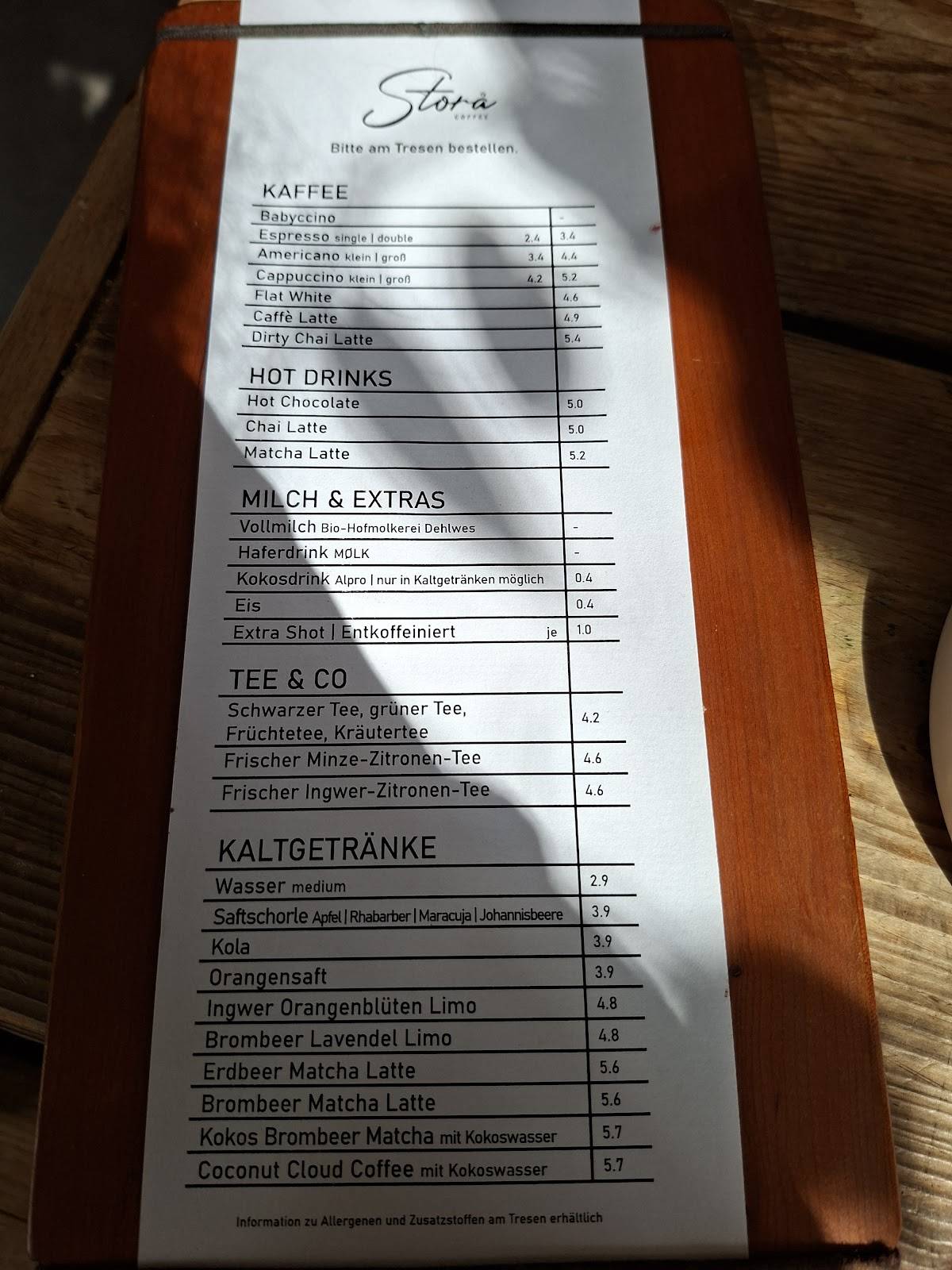 Storå Coffee меню
