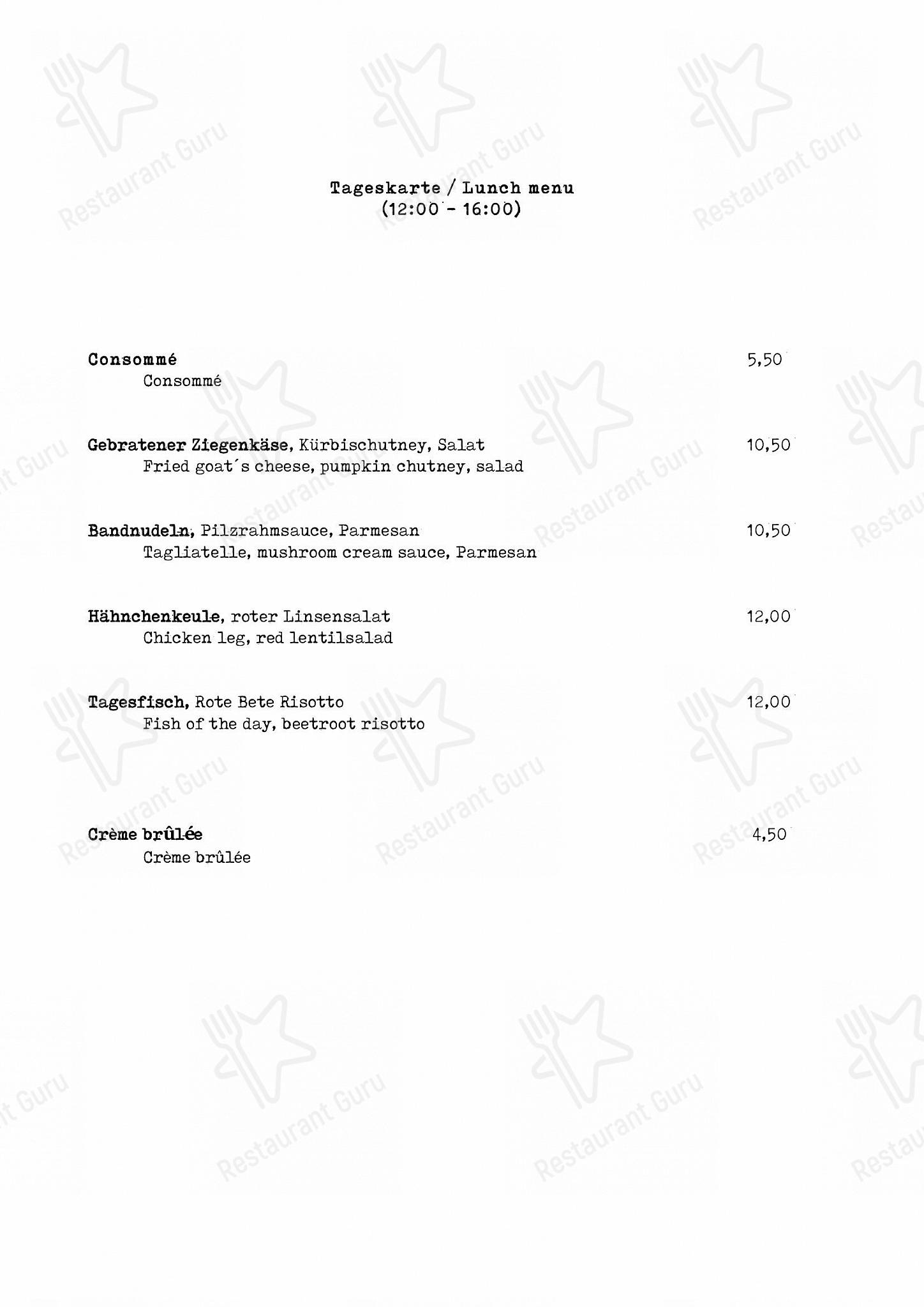 Меню ресторана Strandbad Mitte - Dinner Menu