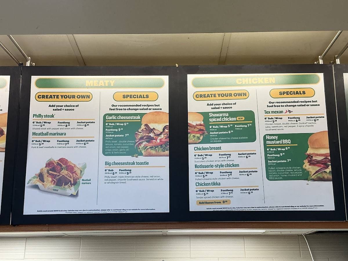 Subway меню