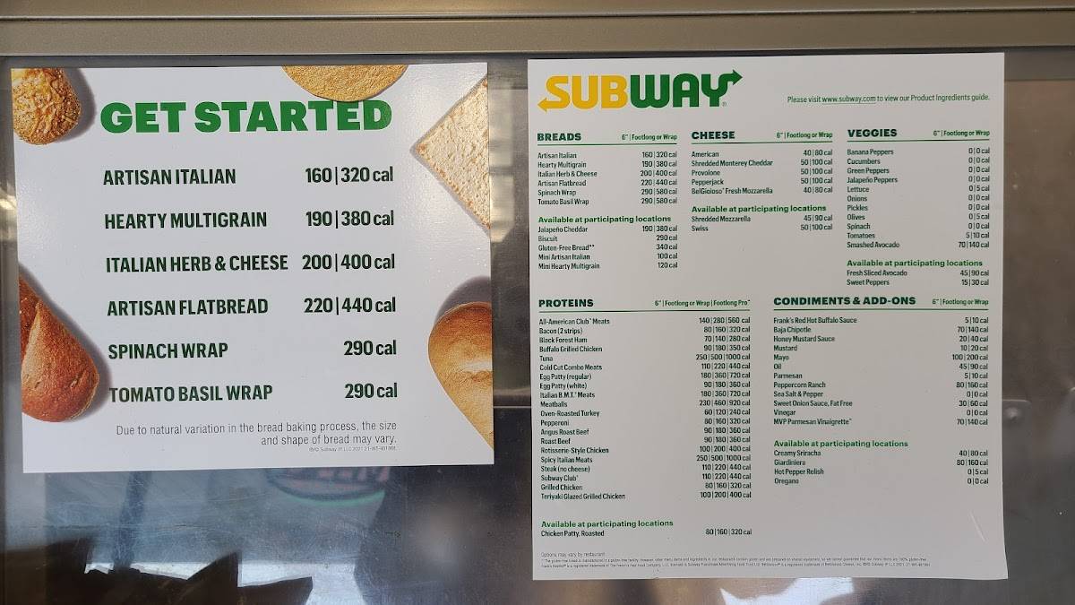 Subway меню