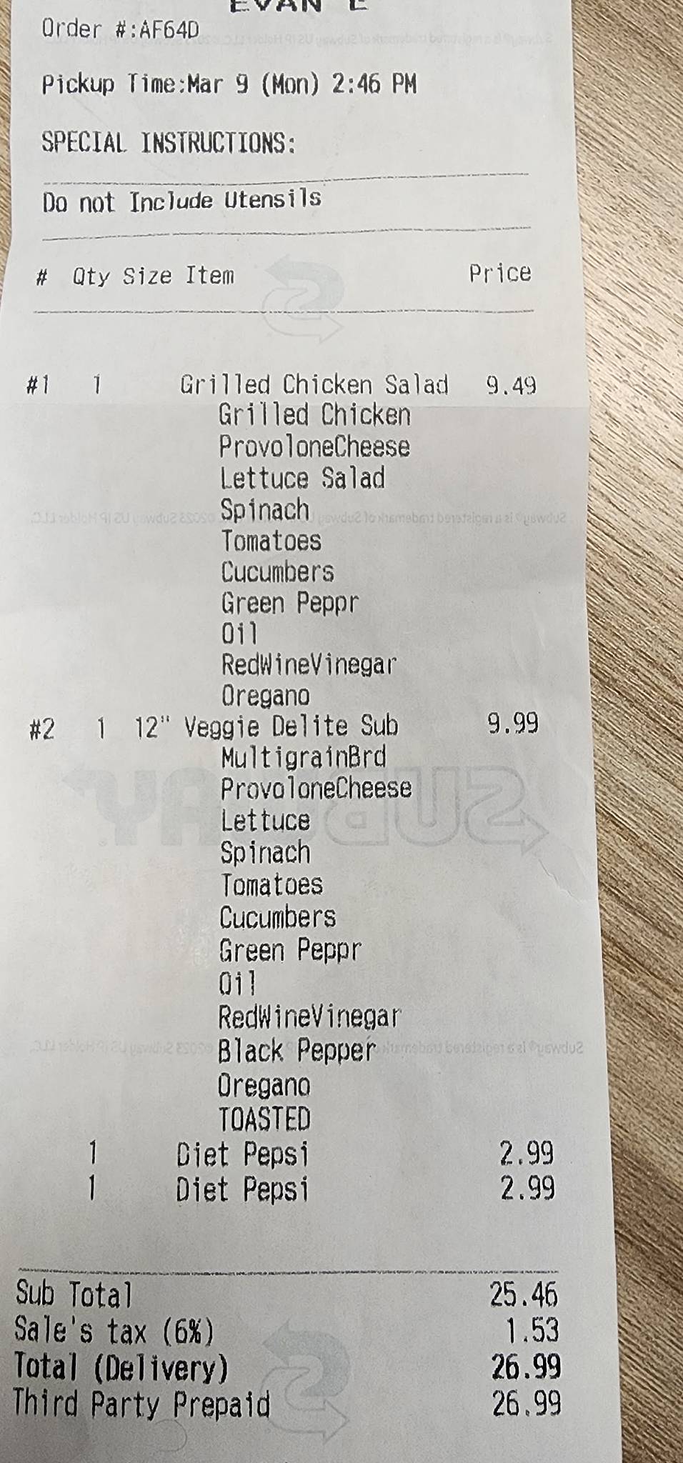 Subway меню